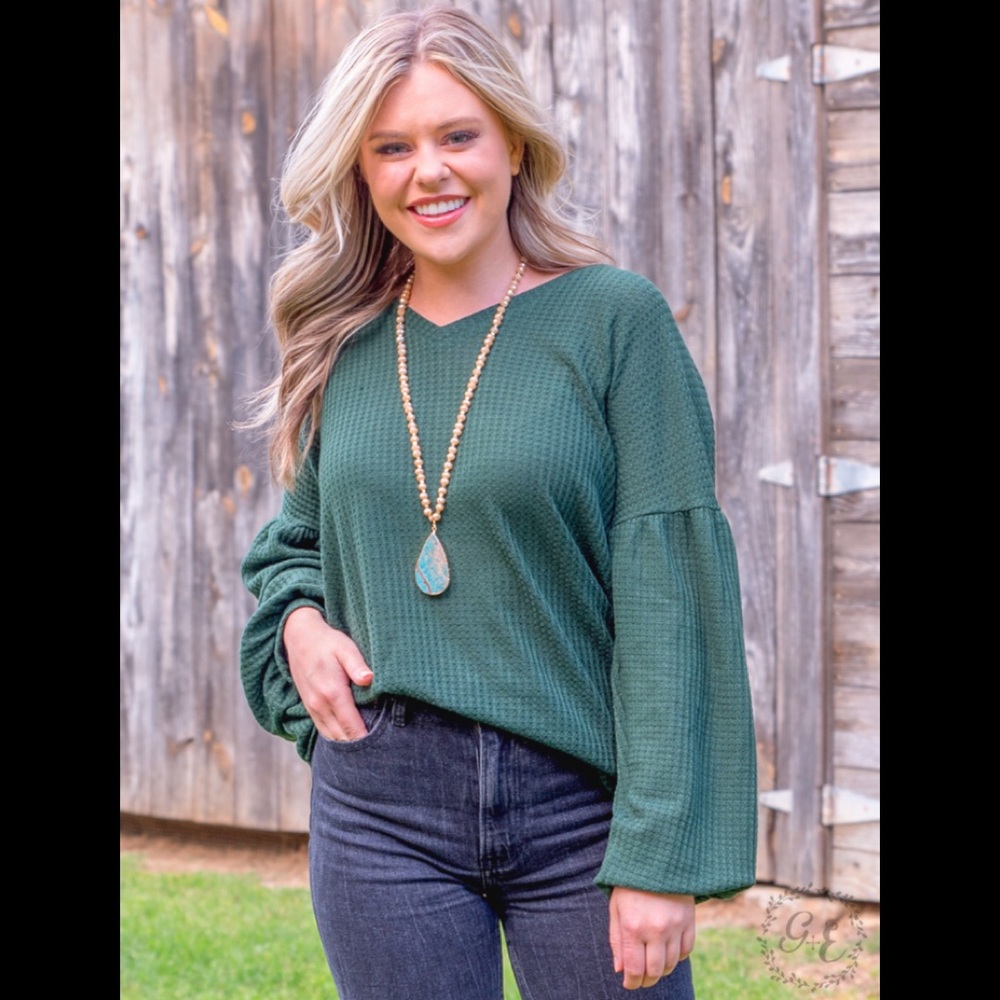 Waffly Cute Knit Top - Forest Green